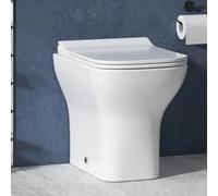 Royal Bathrooms Qubix Back to Wall Rimless Toilet Pan Short Projection Gloss White Ceramic Square Shape with Slim Soft Close Seat - Compact Bathroom Fit