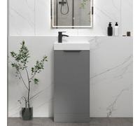 Royal Bathrooms Royal Bathroom Como 400mm Floor Standing Cloakroom Vanity Unit Ceramic Basin Sink 1 Door Indigo Grey Gloss With Matt Black Handle