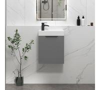 Royal Bathrooms Royal Bathroom Como 400mm Wall Hung Cloakroom Vanity Unit Ceramic Basin 1 Door Cabinet Indigo Grey Gloss With Matt Black Handle