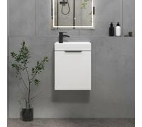 Royal Bathrooms Royal Bathroom Como 400mm Wall Hung Cloakroom Vanity Unit Ceramic Basin Sink 1 Door Cabinet Gloss White With Matt Black Handle