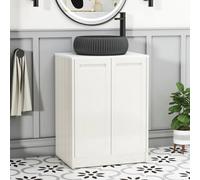 Royal Bathrooms Royal Bathroom Elmore 600mm Classic White Freestanding Bathroom Vanity Unit 2 Door Plain White Worktop With Milan Black Basin