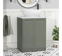 Royal Bathrooms Royal Bathroom Elmore 600mm Matt Green Freestanding Countertop Bathroom Vanity Unit 2 Door Plain White Worktop With Amaze Basin
