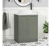 Royal Bathrooms Royal Bathroom Elmore 600mm Matte Green Freestanding Bathroom Vanity Unit 2 Door With Carrara White Undrilled Worktop & No Basin