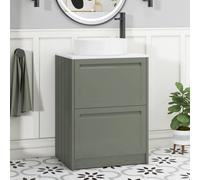 Royal Bathrooms Royal Bathroom Elmore 600mm Matte Green Freestanding Vanity Unit 2 Drawer With Carrara White Undrilled Worktop & No Basin