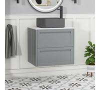 Royal Bathrooms Royal Bathroom Elmore 600mm Matte Pebble Grey Wall Mounted Countertop Bathroom Vanity Unit 2 Drawer With Art Square Basin