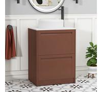Royal Bathrooms Royal Bathroom Elmore 600mm Terracotta Clay Freestanding Bathroom Vanity Unit 2 Drawer Plain White Worktop With Round Basin