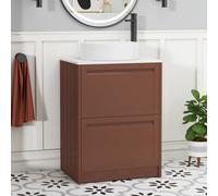 Royal Bathrooms Royal Bathroom Elmore 600mm Terracotta Clay Freestanding Bathroom Vanity Unit 2 Drawer Plain White Worktop With Art Basin