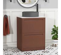 Royal Bathrooms Royal Bathroom Elmore 600mm Terracotta Clay Freestanding Bathroom Vanity Unit 2 Drawer Plain White Worktop With Art Round Basin