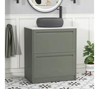 Royal Bathrooms Royal Bathroom Elmore 700mm Matt Green Freestanding Bathroom Vanity Unit 2 Drawer Plain White Worktop With Milan Black Basin