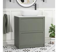 Royal Bathrooms Royal Bathroom Elmore 700mm Matt Green Freestanding Bathroom Vanity Unit 2 Drawer Plain White Worktop With Elva Basin