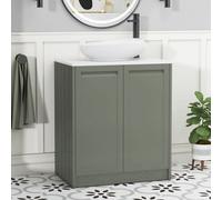 Royal Bathrooms Royal Bathroom Elmore 700mm Matt Green Freestanding Countertop Bathroom Vanity Unit 2 Door Plain White Worktop With Nova Basin