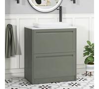 Royal Bathrooms Royal Bathroom Elmore 700mm Matt Green Freestanding Countertop Bathroom Vanity Unit 2 Drawer With Qubix Basin