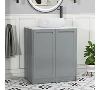 Royal Bathrooms Royal Bathroom Elmore 700mm Matt Pebble Grey Freestanding Countertop Bathroom Vanity Unit 2 Door With Milan Basin