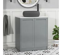 Royal Bathrooms Royal Bathroom Elmore 700mm Matt Pebble Grey Freestanding Countertop Bathroom Vanity Unit 2 Door With Milan Black Basin