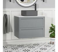 Royal Bathrooms Royal Bathroom Elmore 700mm Matt Pebble Grey Wall Mounted Countertop Bathroom Vanity Unit 2 Drawer With Art Square Basin