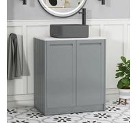 Royal Bathrooms Royal Bathroom Elmore 700mm Matte Pebble Grey Freestanding Countertop Bathroom Vanity Unit 2 Door With Art Square Basin