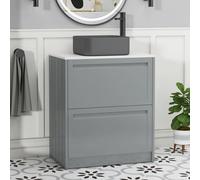 Royal Bathrooms Royal Bathroom Elmore 700mm Pebble Grey Freestanding Bathroom Vanity Unit 2 Drawer Plain White Worktop With Art Square Basin