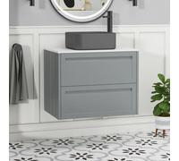 Royal Bathrooms Royal Bathroom Elmore 700mm Pebble Grey Wall Mounted Bathroom Vanity Unit 2 Drawer Plain White Worktop With Art Square Basin