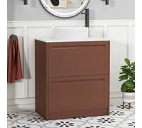 Royal Bathrooms Royal Bathroom Elmore 700mm Terracotta Clay Freestanding Bathroom Vanity Unit 2 Drawer Plain White Worktop With Round Basin