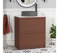 Royal Bathrooms Royal Bathroom Elmore 700mm Terracotta Clay Freestanding Bathroom Vanity Unit 2 Drawer Plain White Worktop With Art Round Basin
