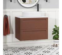 Royal Bathrooms Royal Bathroom Elmore 700mm Terracotta Clay Wall Mounted Bathroom Vanity Unit 2 Drawer Plain White Worktop With Lyon Basin