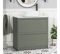 Royal Bathrooms Royal Bathroom Elmore 800mm Matt Green Freestanding Bathroom Vanity Unit 2 Drawer Plain White Worktop With Elena Basin