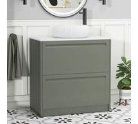 Royal Bathrooms Royal Bathroom Elmore 800mm Matt Green Freestanding Bathroom Vanity Unit 2 Drawer Plain White Worktop With Milan Basin