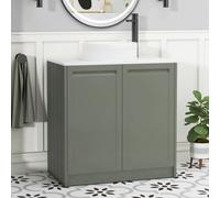 Royal Bathrooms Royal Bathroom Elmore 800mm Matt Green Freestanding Countertop Bathroom Vanity Unit 2 Door With Round Basin