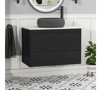Royal Bathrooms Royal Bathroom Elmore 800mm Matt Nocturne Black Wall Mounted Countertop Bathroom Vanity Unit 2 Drawer With Milan Black Basin