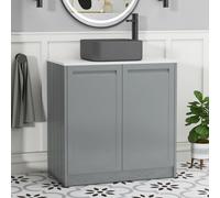 Royal Bathrooms Royal Bathroom Elmore 800mm Matt Pebble Grey Freestanding Bathroom Vanity Unit 2 Door Plain White Worktop With Art Square Basin