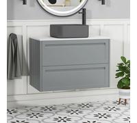 Royal Bathrooms Royal Bathroom Elmore 800mm Matte Pebble Grey Wall Mounted Countertop Bathroom Vanity Unit 2 Drawer With Art Square Basin