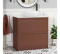 Royal Bathrooms Royal Bathroom Elmore 800mm Terracotta Clay Freestanding Bathroom Vanity Unit 2 Drawer Plain White Worktop With Milan Basin
