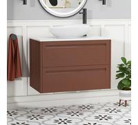 Royal Bathrooms Royal Bathroom Elmore 800mm Terracotta Clay Wall Mounted Bathroom Vanity Unit 2 Drawer Plain White Worktop With Nova Basin