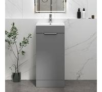 Royal Bathrooms Royal Bathroom Turin 400mm Floor Standing Cloakroom Vanity Unit With 1 Tap Hole Ceramic Basin 1 Door Cabinet - Indigo Grey Gloss