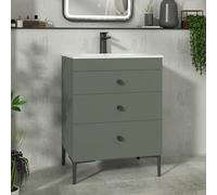 Royal Bathrooms Royal Bathroom Verona 600mm Matt Green 3-Drawer Floor Standing Bathroom Vanity Unit With Carrara White Basin & Matt Black Knob