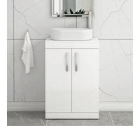 Royal Bathrooms Turin 500mm Freestanding Bathroom Vanity Unit With Sink 2 Door Gloss White & Lyon Countertop Basin