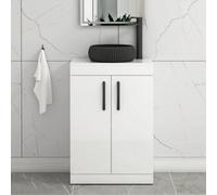 Royal Bathrooms Turin 500mm Freestanding Bathroom Vanity Unit With Sink 2 Door Gloss White & Milan Black Countertop Basin