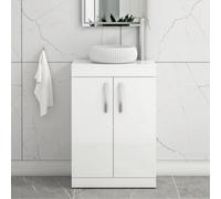 Royal Bathrooms Turin 500mm Freestanding Bathroom Vanity Unit With Sink 2 Door Gloss White & Milan Countertop Basin