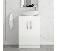 Royal Bathrooms Turin 500mm Freestanding Bathroom Vanity Unit With Sink 2 Door Gloss White & Nova Countertop Basin