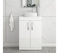 Royal Bathrooms Turin 500mm Freestanding Bathroom Vanity Unit With Sink 2 Door Gloss White & Round Countertop Basin