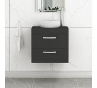 Royal Bathrooms Turin 500mm Wall Mounted Bathroom Vanity Unit With Sink 2 Drawer Matte Black & Milan Countertop Basin