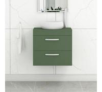 Royal Bathrooms Turin 500mm Wall Mounted Bathroom Vanity Unit With Sink 2 Drawer Matte Green & Milan Countertop Basin