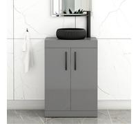 Royal Bathrooms Turin 600mm Freestanding Bathroom Vanity Unit With Sink 2 Door Indigo Grey Gloss & Milan Black Countertop Basin