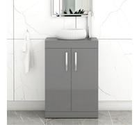 Royal Bathrooms Turin 600mm Freestanding Bathroom Vanity Unit With Sink 2 Door Indigo Grey Gloss & Milan Countertop Basin