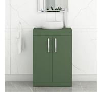 Royal Bathrooms Turin 600mm Freestanding Bathroom Vanity Unit With Sink 2 Door Matte Green & Milan Countertop Basin