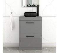 Royal Bathrooms Turin 600mm Freestanding Bathroom Vanity Unit With Sink 2 Drawer Indigo Grey Gloss & Milan Black Countertop Basin