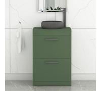 Royal Bathrooms Turin 600mm Freestanding Bathroom Vanity Unit With Sink 2 Drawer Matt Green & Milan Black Countertop Basin