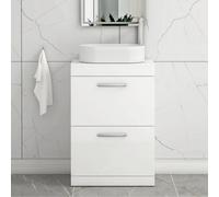 Royal Bathrooms Turin 800mm Freestanding Bathroom Vanity Unit With Sink 2 Drawer Gloss White & Lyon Countertop Basin