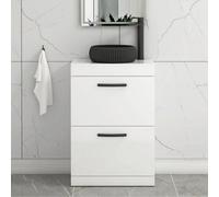 Royal Bathrooms Turin 800mm Freestanding Bathroom Vanity Unit With Sink 2 Drawer Gloss White & Milan Black Countertop Basin
