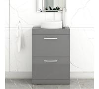 Royal Bathrooms Turin 800mm Freestanding Bathroom Vanity Unit With Sink 2 Drawer Indigo Grey Gloss & Round Countertop Basin